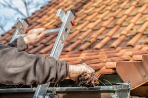 Reinigung von Dachrinnen auf Hausdach